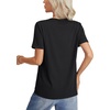 image:imageLYANER Womens Cotton Polo V Neck Roll Up Short Sleeve Button Down Polo Shirt Blouse TopsBlack