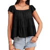 image:imageLYANER Womens Cute Summer Tops Square Neck Flowy Pleated Blouse Ruffle Cap Sleeve Casual Shirt Fashion TeeBlack