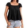 image:imageLYANER Womens Cute Summer Tops Square Neck Flowy Pleated Blouse Ruffle Cap Sleeve Casual Shirt Fashion TeeBlack