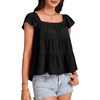 image:imageLYANER Womens Cute Summer Tops Square Neck Flowy Pleated Blouse Ruffle Cap Sleeve Casual Shirt Fashion TeeBlack