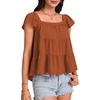 image:imageLYANER Womens Cute Summer Tops Square Neck Flowy Pleated Blouse Ruffle Cap Sleeve Casual Shirt Fashion TeeCaramel