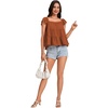 image:imageLYANER Womens Cute Summer Tops Square Neck Flowy Pleated Blouse Ruffle Cap Sleeve Casual Shirt Fashion TeeCaramel