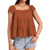 image:imageLYANER Womens Cute Summer Tops Square Neck Flowy Pleated Blouse Ruffle Cap Sleeve Casual Shirt Fashion TeeCaramel