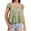 image:imageLYANER Womens Cute Summer Tops Square Neck Flowy Pleated Blouse Ruffle Cap Sleeve Casual Shirt Fashion TeePea Green