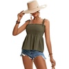 image:imageLYANER Womens Cute Summer Tops Tie Shoulder Shirred Ruffle Hem Sleeveless Sexy Cami Blouse Peplum TopArmy Green