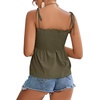 image:imageLYANER Womens Cute Summer Tops Tie Shoulder Shirred Ruffle Hem Sleeveless Sexy Cami Blouse Peplum TopArmy Green