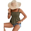 image:imageLYANER Womens Cute Summer Tops Tie Shoulder Shirred Ruffle Hem Sleeveless Sexy Cami Blouse Peplum TopArmy Green