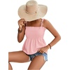 image:imageLYANER Womens Cute Summer Tops Tie Shoulder Shirred Ruffle Hem Sleeveless Sexy Cami Blouse Peplum TopBaby Pink