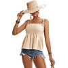 image:imageLYANER Womens Cute Summer Tops Tie Shoulder Shirred Ruffle Hem Sleeveless Sexy Cami Blouse Peplum TopBeige
