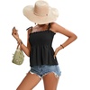 image:imageLYANER Womens Cute Summer Tops Tie Shoulder Shirred Ruffle Hem Sleeveless Sexy Cami Blouse Peplum TopBlack
