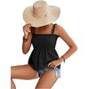 image:imageLYANER Womens Cute Summer Tops Tie Shoulder Shirred Ruffle Hem Sleeveless Sexy Cami Blouse Peplum TopBlack