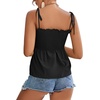 image:imageLYANER Womens Cute Summer Tops Tie Shoulder Shirred Ruffle Hem Sleeveless Sexy Cami Blouse Peplum TopBlack