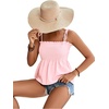 image:imageLYANER Womens Cute Summer Tops Tie Shoulder Shirred Ruffle Hem Sleeveless Sexy Cami Blouse Peplum TopCrabapple Powder