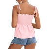 image:imageLYANER Womens Cute Summer Tops Tie Shoulder Shirred Ruffle Hem Sleeveless Sexy Cami Blouse Peplum TopCrabapple Powder