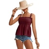 image:imageLYANER Womens Cute Summer Tops Tie Shoulder Shirred Ruffle Hem Sleeveless Sexy Cami Blouse Peplum TopDark Red
