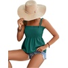 image:imageLYANER Womens Cute Summer Tops Tie Shoulder Shirred Ruffle Hem Sleeveless Sexy Cami Blouse Peplum TopDeep Green
