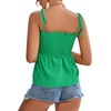 image:imageLYANER Womens Cute Summer Tops Tie Shoulder Shirred Ruffle Hem Sleeveless Sexy Cami Blouse Peplum TopGrass Green