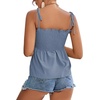 image:imageLYANER Womens Cute Summer Tops Tie Shoulder Shirred Ruffle Hem Sleeveless Sexy Cami Blouse Peplum TopHaze Blue