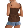 image:imageLYANER Womens Cute Summer Tops Tie Shoulder Shirred Ruffle Hem Sleeveless Sexy Cami Blouse Peplum TopLight Brown