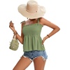image:imageLYANER Womens Cute Summer Tops Tie Shoulder Shirred Ruffle Hem Sleeveless Sexy Cami Blouse Peplum TopLight Green
