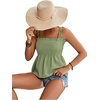 image:imageLYANER Womens Cute Summer Tops Tie Shoulder Shirred Ruffle Hem Sleeveless Sexy Cami Blouse Peplum TopLight Green