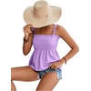 image:imageLYANER Womens Cute Summer Tops Tie Shoulder Shirred Ruffle Hem Sleeveless Sexy Cami Blouse Peplum TopLight Purple