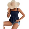 image:imageLYANER Womens Cute Summer Tops Tie Shoulder Shirred Ruffle Hem Sleeveless Sexy Cami Blouse Peplum TopNavy Blue
