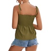 image:imageLYANER Womens Cute Summer Tops Tie Shoulder Shirred Ruffle Hem Sleeveless Sexy Cami Blouse Peplum TopOlive Green
