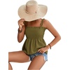 image:imageLYANER Womens Cute Summer Tops Tie Shoulder Shirred Ruffle Hem Sleeveless Sexy Cami Blouse Peplum TopOlive Green