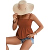 image:imageLYANER Womens Cute Summer Tops Tie Shoulder Shirred Ruffle Hem Sleeveless Sexy Cami Blouse Peplum TopPure Caramel