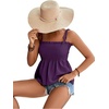 image:imageLYANER Womens Cute Summer Tops Tie Shoulder Shirred Ruffle Hem Sleeveless Sexy Cami Blouse Peplum TopPurple