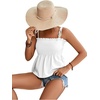 image:imageLYANER Womens Cute Summer Tops Tie Shoulder Shirred Ruffle Hem Sleeveless Sexy Cami Blouse Peplum TopWhite
