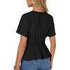 image:imageLYANER Womens Deep V Neck Tie Knot Ruffle Ruched Short Sleeve Sexy Blouse TopBlack