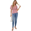 image:imageLYANER Womens Deep V Neck Tie Knot Ruffle Ruched Short Sleeve Sexy Blouse TopDeep Pink