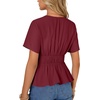 image:imageLYANER Womens Deep V Neck Tie Knot Ruffle Ruched Short Sleeve Sexy Blouse TopDeep Red