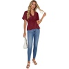 image:imageLYANER Womens Deep V Neck Tie Knot Ruffle Ruched Short Sleeve Sexy Blouse TopDeep Red