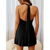 image:imageLYANER Womens Draped Cowl Neck Halter Tie Back Cocktail Bodycon Short DressesBlack