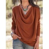 image:imageLYANER Womens Draped Cowl Neck Long Sleeve Tunic Blouse TopBrick Red