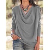 image:imageLYANER Womens Draped Cowl Neck Long Sleeve Tunic Blouse TopGray