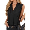 image:imageLYANER Womens Dressy Tank Tops V Neck Pleated Sleeveless Work Shirt Business Casual BlouseBlack
