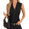 image:imageLYANER Womens Dressy Tank Tops V Neck Pleated Sleeveless Work Shirt Business Casual BlouseBlack