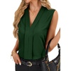 image:imageLYANER Womens Dressy Tank Tops V Neck Pleated Sleeveless Work Shirt Business Casual BlouseDark Green