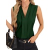 image:imageLYANER Womens Dressy Tank Tops V Neck Pleated Sleeveless Work Shirt Business Casual BlouseDark Green