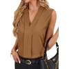 image:imageLYANER Womens Dressy Tank Tops V Neck Pleated Sleeveless Work Shirt Business Casual BlouseKhaki
