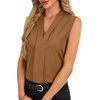 image:imageLYANER Womens Dressy Tank Tops V Neck Pleated Sleeveless Work Shirt Business Casual BlouseKhaki