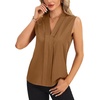 image:imageLYANER Womens Dressy Tank Tops V Neck Pleated Sleeveless Work Shirt Business Casual BlouseKhaki