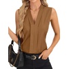 image:imageLYANER Womens Dressy Tank Tops V Neck Pleated Sleeveless Work Shirt Business Casual BlouseKhaki