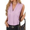 image:imageLYANER Womens Dressy Tank Tops V Neck Pleated Sleeveless Work Shirt Business Casual BlouseLight Purple