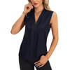 image:imageLYANER Womens Dressy Tank Tops V Neck Pleated Sleeveless Work Shirt Business Casual BlouseNavy Blue