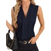 image:imageLYANER Womens Dressy Tank Tops V Neck Pleated Sleeveless Work Shirt Business Casual BlouseNavy Blue